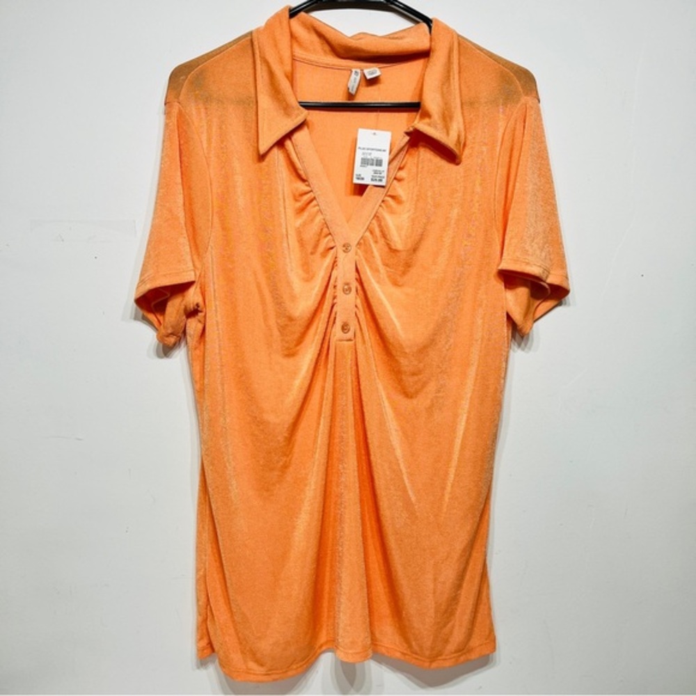 Cato Plus 18/20 Peach Short Sleeve Lightweight Polo Collared Top